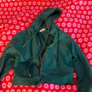 Green cropped zip up hoodie